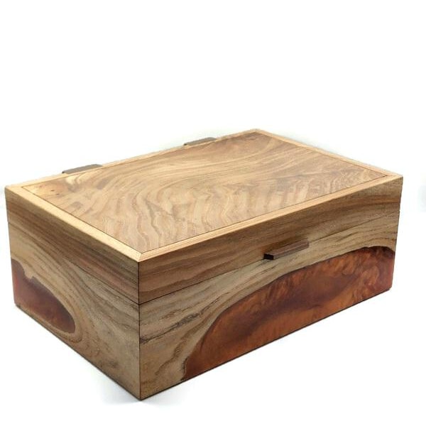 Handcrafted Elm Wood & Resin Keepsake Box, Suede Lined Valet