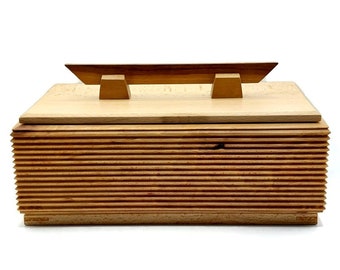 Carved Wood Keepsake Box. Handmade Wood Jewellery Box With Lift Off Lid. Modern Decorative Lined Wooden Box