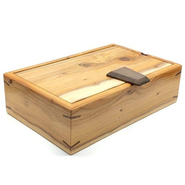 Wood Keepsake Box. Handmade Yew Wood And Walnut Jewellery Box. Suede Lined Watch Box. Men's Valet. Rustic Wood Desk Box