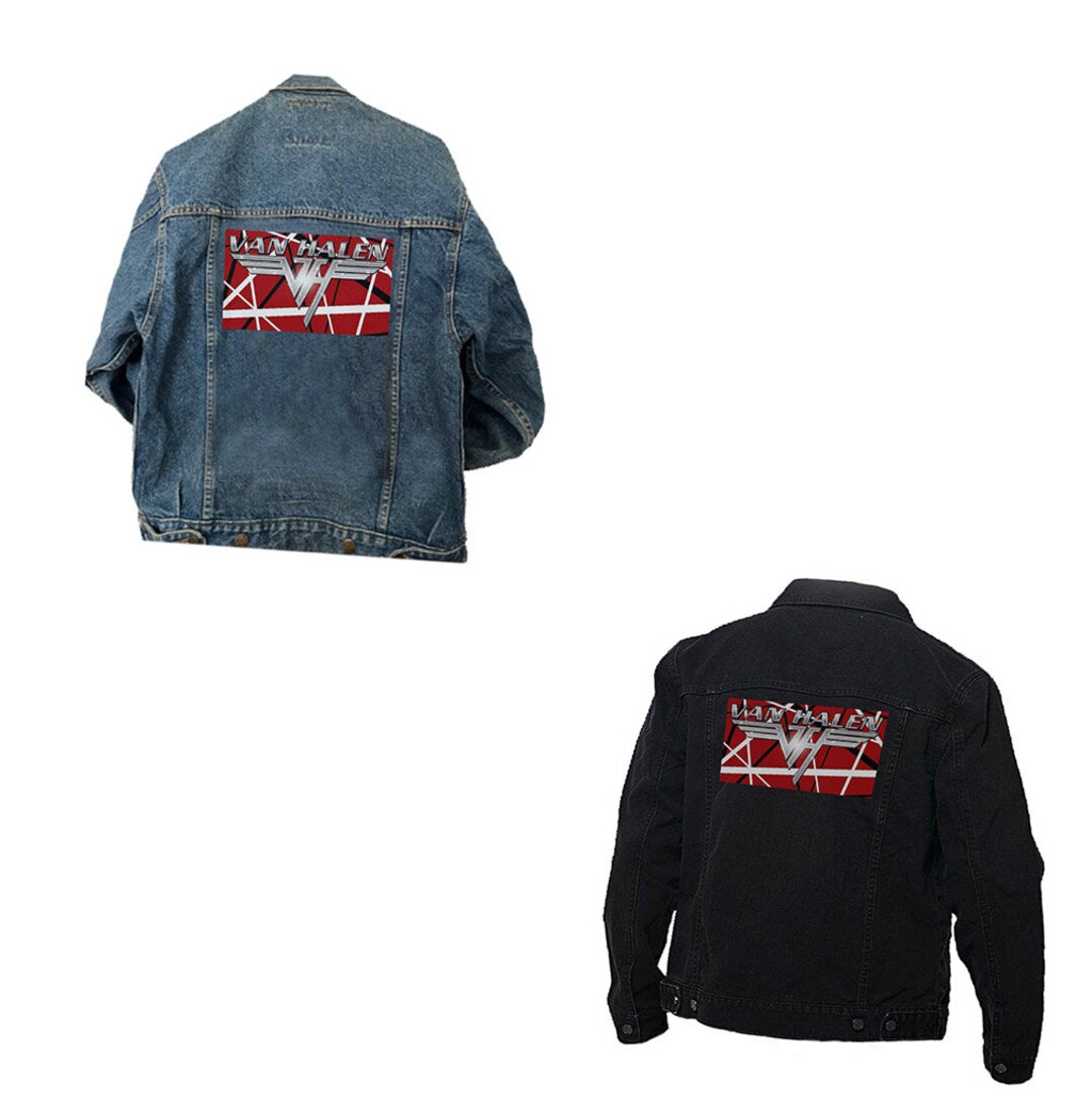 Vintage Denim Jacket Van Halen on Guitar Pattern Back Print Patched