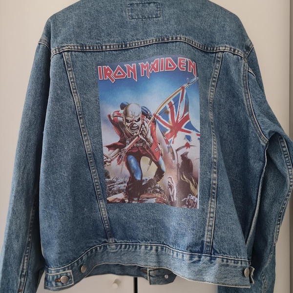 Retro 80s 90s Vintage Denim Jacket - Iron Maiden Heavy metal band T-Shirt Design