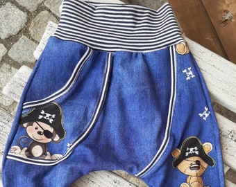 Pumphose Teddy Pirat Äffchen blau Jeansstyle Streifen maritim