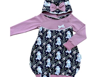 Balloon dress hooded dress girls flowers hippopotamus | Cute Boho Animal Print | Hoodie sweat dress children's clothing