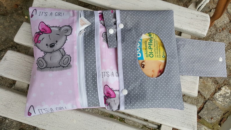 XXL Windeltasche Teddy rosa grau Punkte Wunschname Bild 1