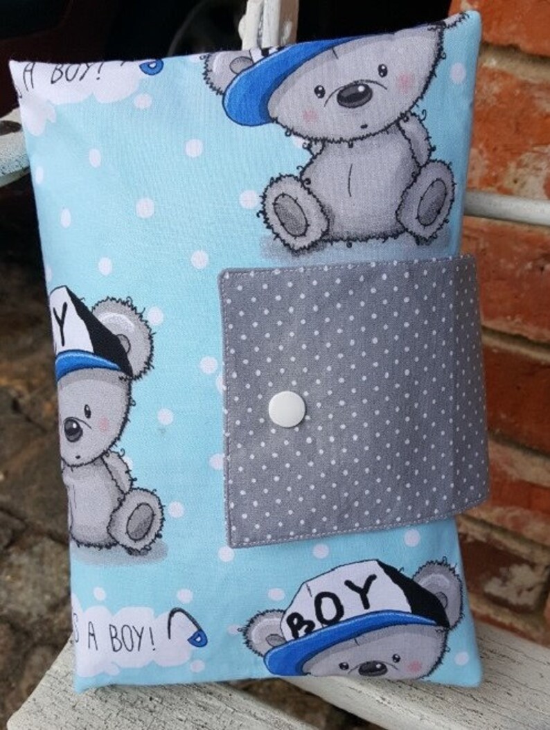 XXL Windeltasche Teddy blau grau Punkte Wunschname Bild 4