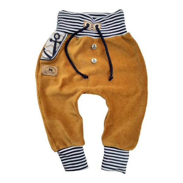 Baby Pumphose Maritimes Muster Ozean | Gestreifte Anker Baby Hose Mädchen Jungen | Geburtstagsgeschenk Cordjersey