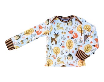 Long-sleeved shirt forest animals mustard neutral gift for birth