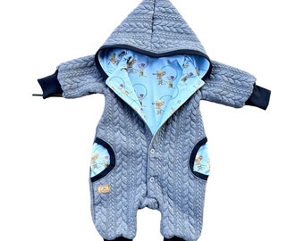 Jumpsuit with cable pattern gray blue bathrobe pink baby gift jacket baptism