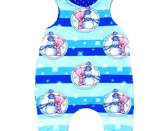 Motif de bonhomme de neige d’hiver Baby Romper | Cotton Jersey Romper Blue Points | Cadeau Anniversaire Noël