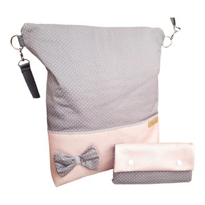 Set: BIG Umhängetasche + Geldbörse rosa grau mit Spitze