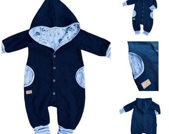 Knitted overall dark blue marine jellyfish maritime squid jellyfish baby gift jacket baptism