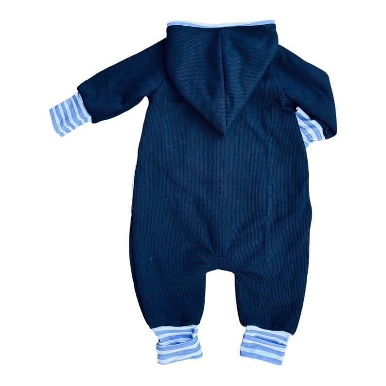 Strickoverall dunkelblau marine Qualle maritim Tintenfisch Qualle Babygeschenk Jacke Taufe Bild 5