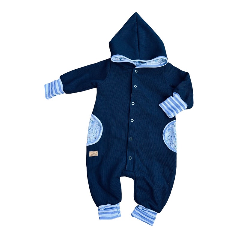 Strickoverall dunkelblau marine Qualle maritim Tintenfisch Qualle Babygeschenk Jacke Taufe Bild 3