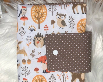 XXL Windeltasche Waldtiere Igel Fuchs Eule braun beige bunt Wunschname