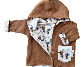 Cardigan beige "Die Bademeusel" mice natural tones baby gift jacket baptism