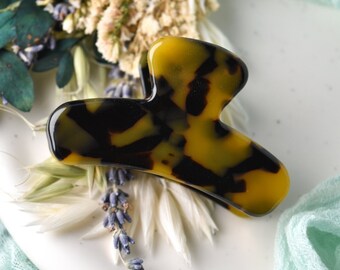 Mini French Hair Claw in Walnut Tortoise | Italian Acetate Tortoise Shell Small Stainless Steel Hair Clip