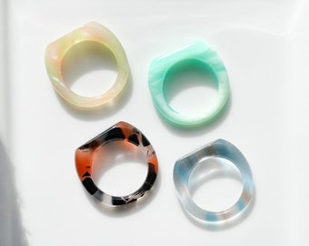 Square Dome Ring Collection | Cellulose Acetate Resin Oval Domed Statement Ring