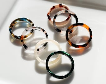 Flat Ring Collection | Tortoise Shell Acetate Resin Stacking Rings Minimalist