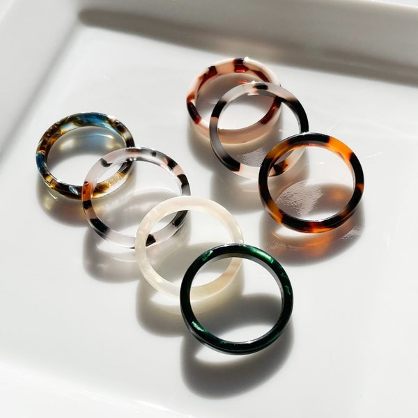 Flat Ring Collection | Tortoise Shell Acetate Resin Stacking Rings Minimalist