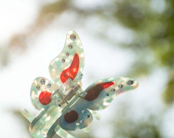 Butterfly Hair Claw Blue or Pink Sparkle | Eco Friendly | Rhinestones | Extra Large Claw