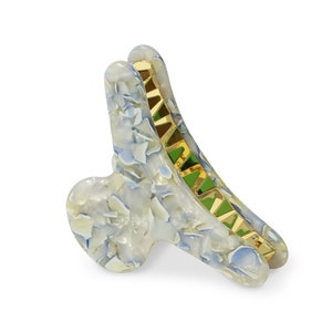 French Claw in Ajisai Blue White Floral Hydrangea Acetate Hair Clip Gold Strong Stainless Steel image 5