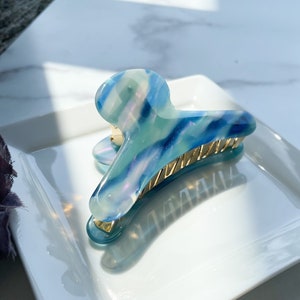 French Hair Claw in Galaxy Colors | Iridescent Blue Black Pink | Hand Made Eco-Friendly Accessories