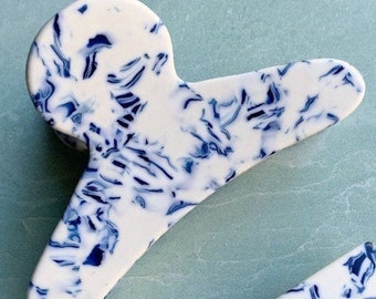 French Claw Clip in Porcelain Tortoise Blue and White Acetate - Etsy