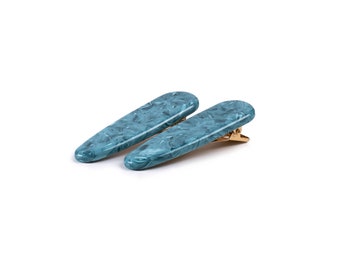 Waterdrop Clips in Aqua | Blue Alligator Sectioning Hair Clips 2 Pack Cellulose Acetate and Stainless Steel