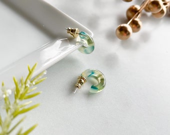 Huggie Hoops in Dew Drop | Tiny Small Green Blue Hoop Earrings 925 Sterling Silver Posts