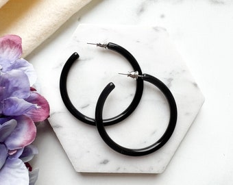 NEW COLORS! 50mm Thin Round Hoops | Large Hoop Earrings Cellulose Acetate 925 Sterling Silver Posts