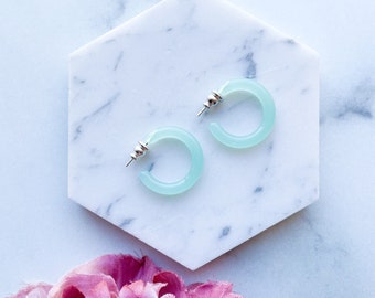 Ultra Mini Hoops in Jade | Small Jade Hoops Acetate Resin 925 Sterling Silver Posts Minimalist Gift For Her Dainty