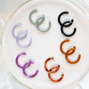 Thin Round Hoops 30mm | Hoop Earrings Cellulose Acetate 925 Sterling Silver Posts