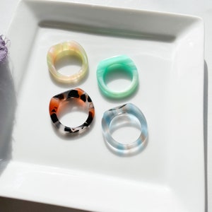 Square Dome Ring Collection | Cellulose Acetate Resin Oval Domed Statement Ring