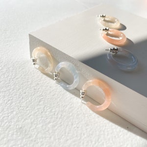 Ultra Mini 24mm Hoops in Sky Lotus or Peach | Cellulose Acetate Mini Hoop Earrings With Sterling Silver Posts Minimalist Earrings