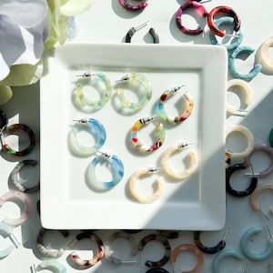 Mini Tortoise Shell 24 mm Hoops 3 Pair Set | Ultra Mini Hoop Collection Acetate Tortoiseshell Earrings .925 Silver Posts