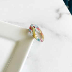 RuYi Dome Ring in Watercolor | Chunky Colorful Pastel Pearl Tortoise Shell Acetate Resin Stacking Rings Minimalist