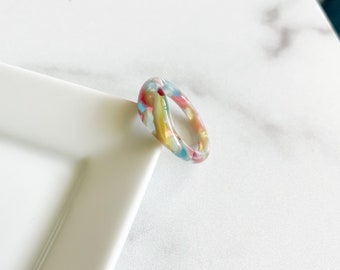 RuYi Dome Ring in Watercolor | Chunky Colorful Pastel Pearl Tortoise Shell Acetate Resin Stacking Rings Minimalist