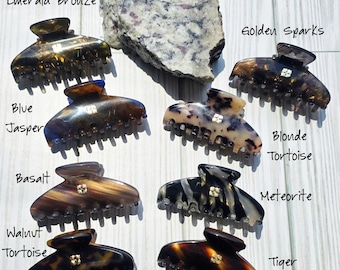 Glamour Grip Mini Claws in Rugged Bronze and Stone  |  Italian Acetate Small Hair Clip
