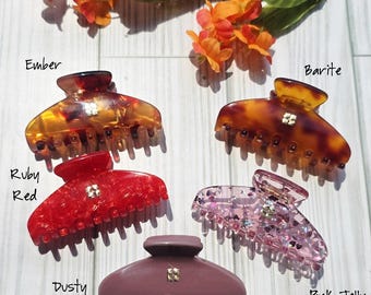 Glamour Grip Mini Claws in Fiery Reds and Coppers |  Italian Acetate Small Hair Clip