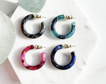 Ultra Mini Hoops in The Canyon Collection | Italian Acetate Colorful Stone Hoop Earrings 925 Silver Posts