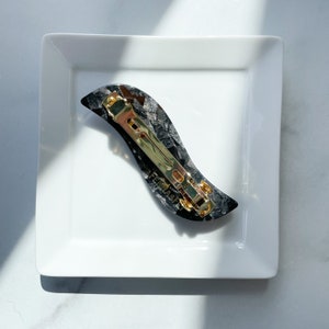 Wave Barrette in Pebble Black and Gray Stone Acetate Tortoise Shell Hair Clip Non Slip image 4