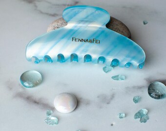 Oval Wave Hair Claw in Ethereal Waters Blue | Eco Friendly Italian Acetate | Hand Polished | Mother's Day Gift | Minimalist Hair Claw