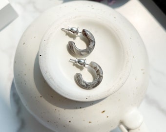 Huggie Hoops in Granite | Tiny Small Gray Stone Hoop Earrings 925 Sterling Silver Posts