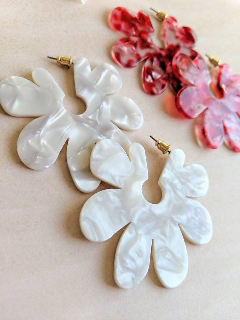 Acetate Hoop Earrings White Pearl Magnolias