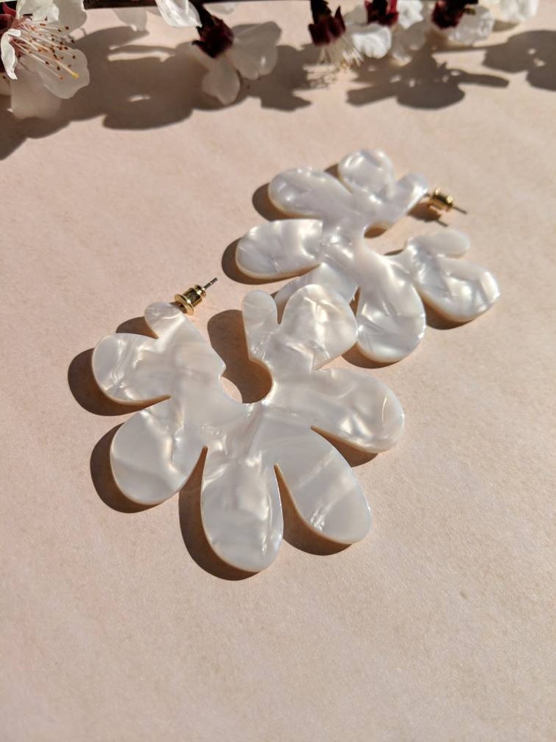 Acetate Hoop Earrings White Pearl Magnolias