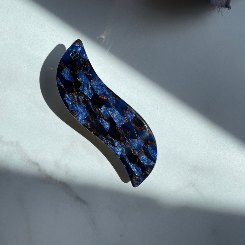 Wave Barrette in Sapphire Dark Blue Gemstone Acetate French Hair Clip Non Slip image 5