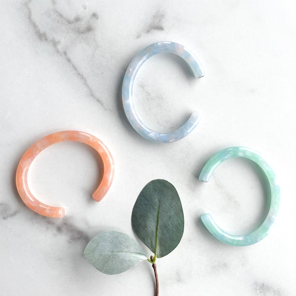 Lush Bangle Cuffs in Sky, Peach, and Lily Pad | Italian Acetate Resin Cuff Bangle Bracelet