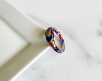 Ruyi Dome Ring in Stained Glass | Chunky Colorful Pearl Tortoise Shell Acetate Resin Stacking Rings Minimalist