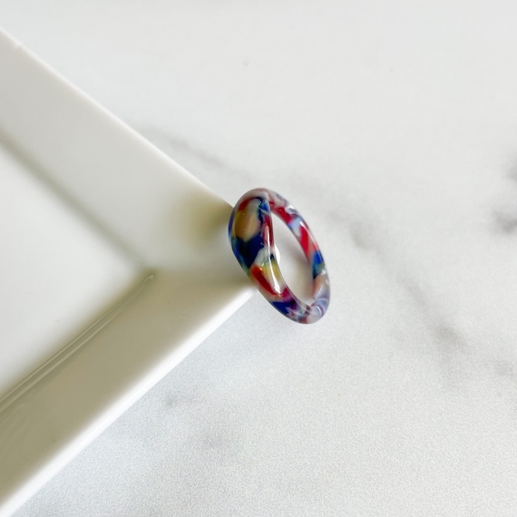 Ruyi Dome Ring in Stained Glass Chunky Colorful Pearl Tortoise