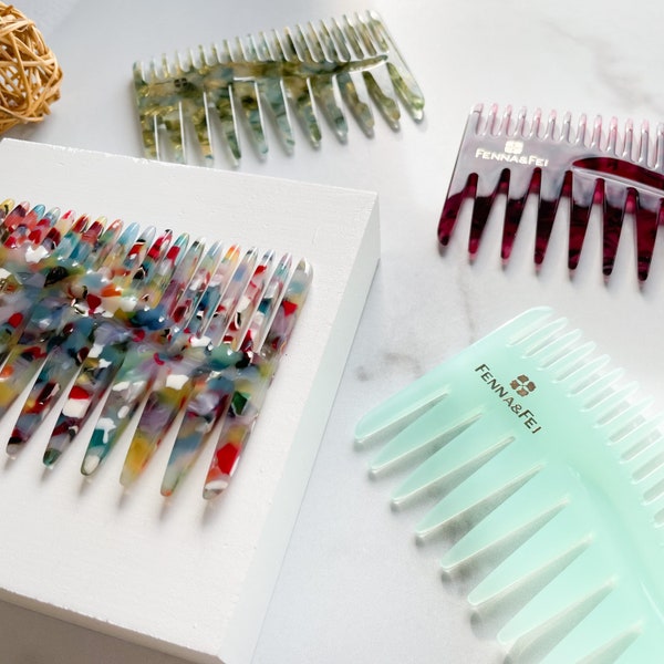 Duet Comb Collection | Tortoise Shell Hair Comb Pick Double Sided Hand Held Cellulose Acetate Resin